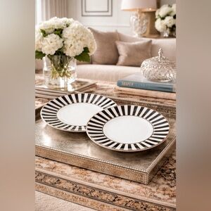 ✨ Jasper Conran Platinum Accent Salad Plates – Set of 2 (9” Striped) ✨